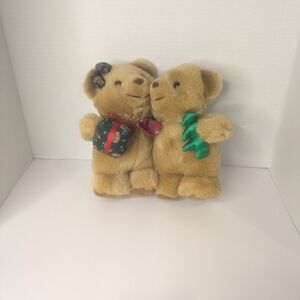 Adorable Tan Teddy Bear Couple with Festive Bows